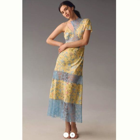 Anthropologie Geisha Designs Asymmetrical Lace Mix Slip Maxi Dress - Picture 1 of 3